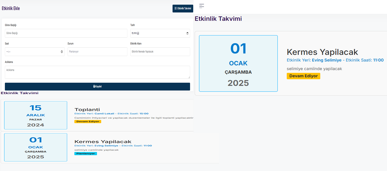 Cami Üye Sistemi’nde Etkinlik Takvimi - Planlama ve Takip Artık Çok Kolay!