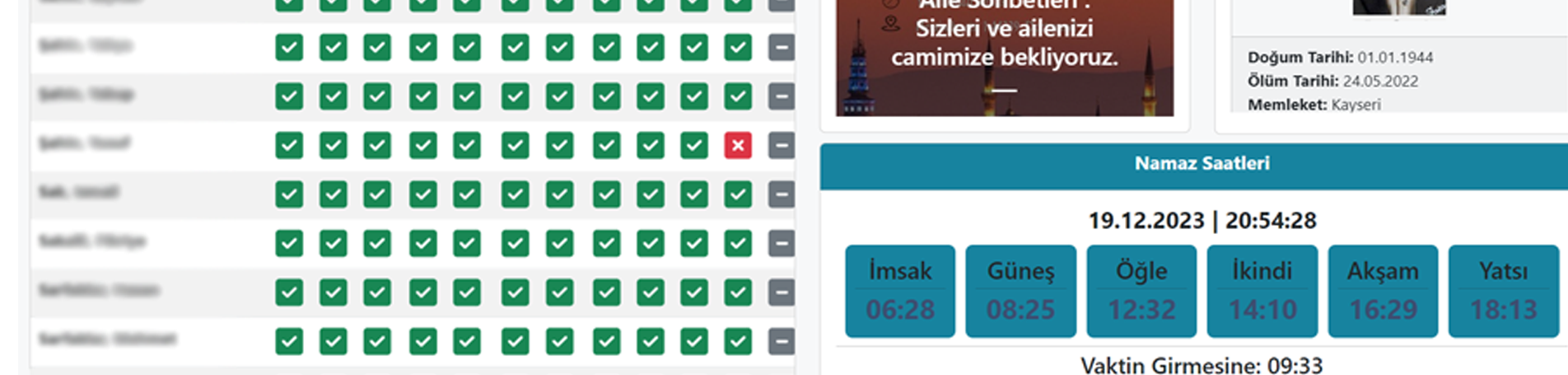 Cami yönetim sistemi ... Üye aidat takip ekrani Android apk ile uyelere gosterebilme ozelligi eklendi.